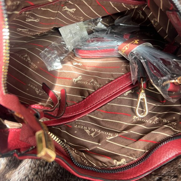 Montana West Red Large Leather Bag with Studded Shoulder Strap - Picture 3 of 4